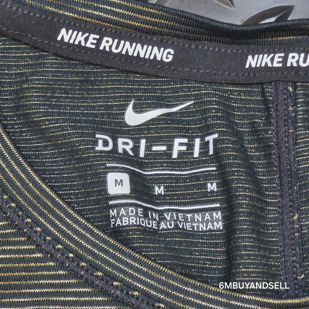 Nike Running‎ Dri-FIT Long Sleeve Shirt Womens Medium Black Gold Striped Top